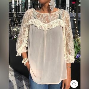 NWT Anthropologie Ryu Lace Fringe Trim Blouse
